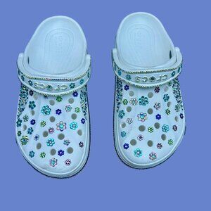 Custom Bling Bedazzled Rhinestone Flower Crocs Size 8